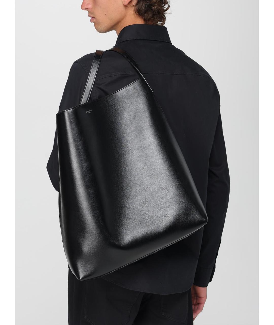 SAINT LAURENT Черная кожаная сумка тоут, фото 2