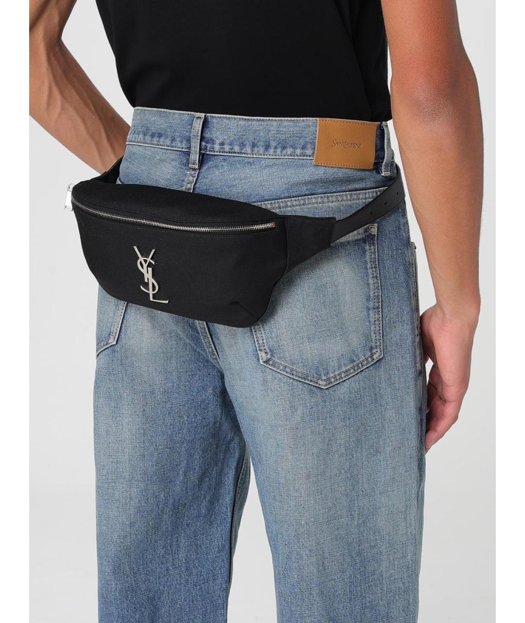 SAINT LAURENT Черная тканевая поясная сумка, фото 2