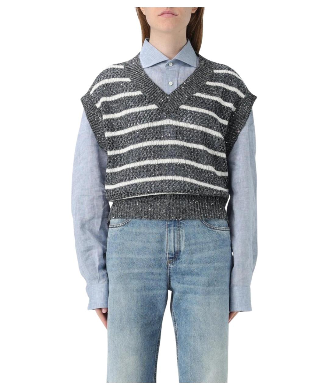 BRUNELLO CUCINELLI Серая льняная жилетка, фото 2