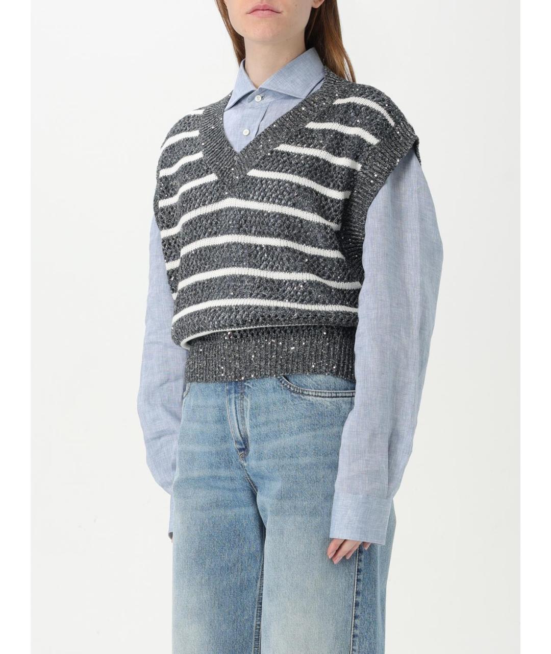 BRUNELLO CUCINELLI Серая льняная жилетка, фото 5