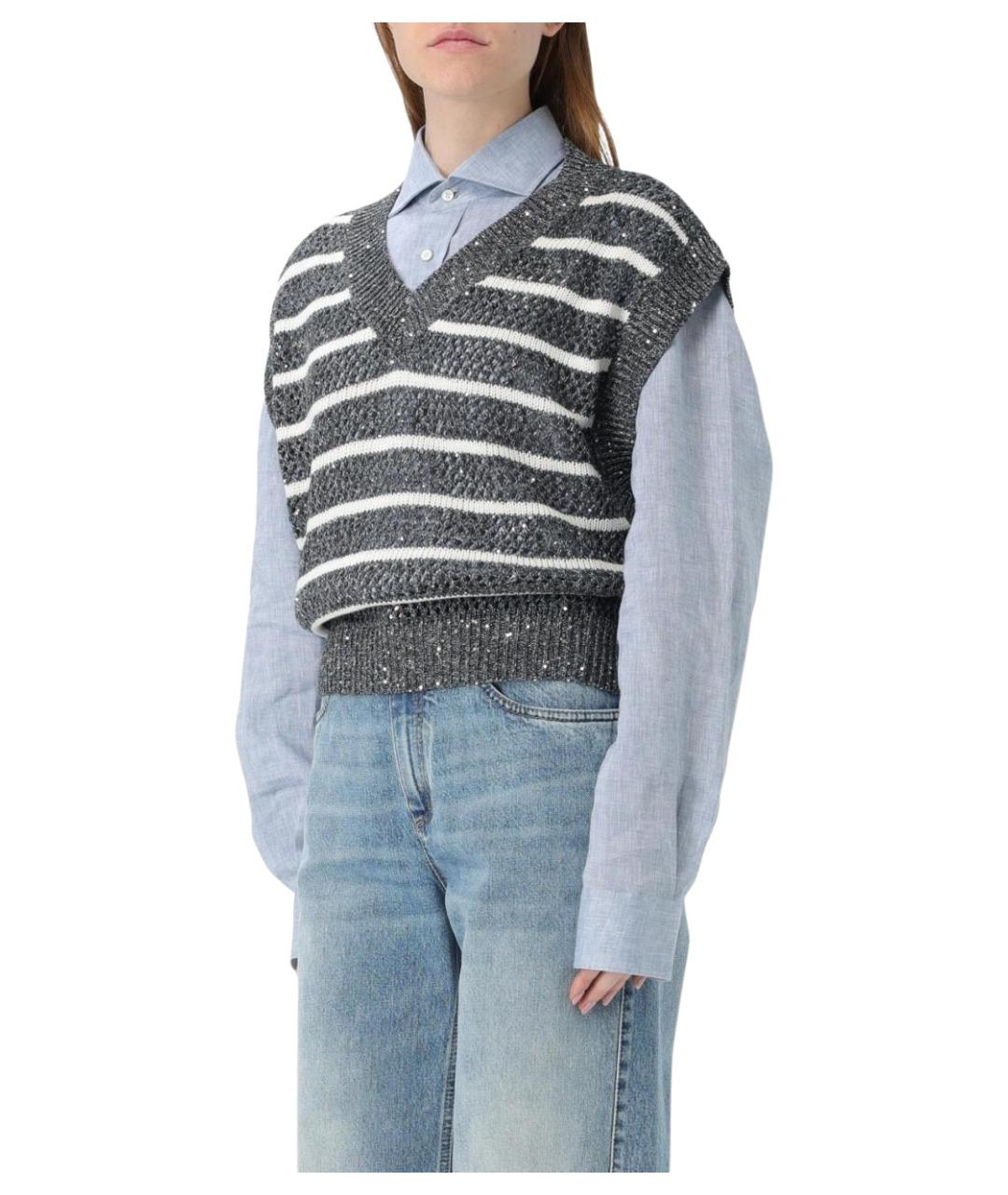 BRUNELLO CUCINELLI Серая льняная жилетка, фото 5