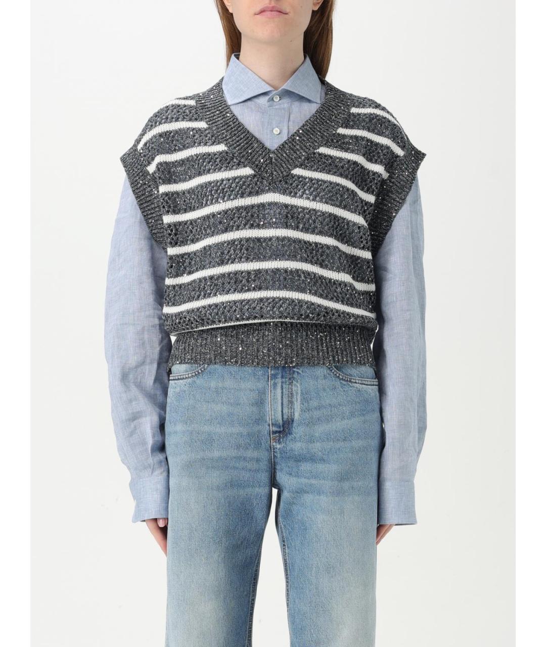 BRUNELLO CUCINELLI Серая льняная жилетка, фото 2