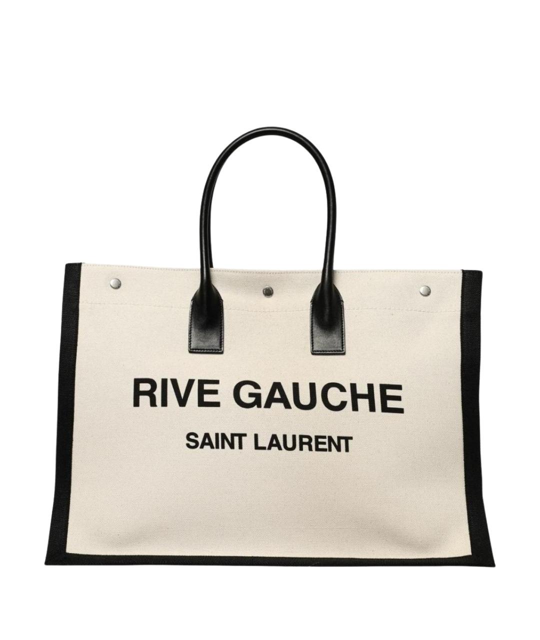 SAINT LAURENT Бежевая тканевая сумка тоут, фото 1