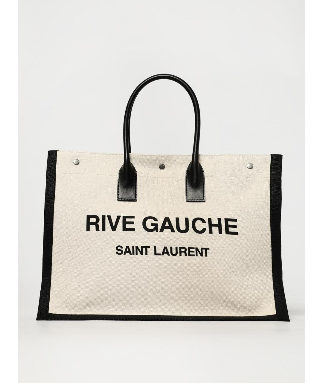 SAINT LAURENT Бежевая тканевая сумка тоут, фото 6