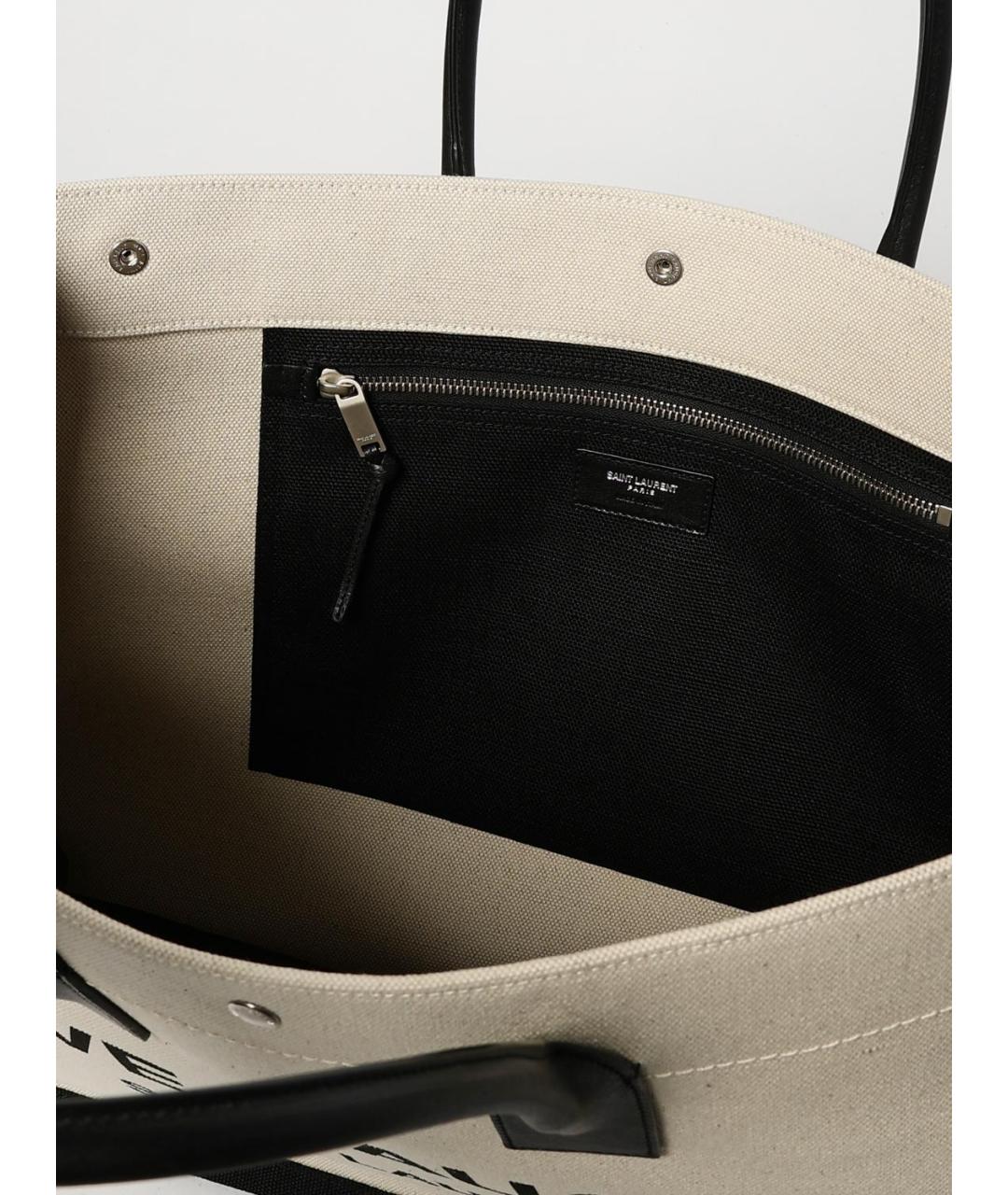 SAINT LAURENT Бежевая тканевая сумка тоут, фото 5