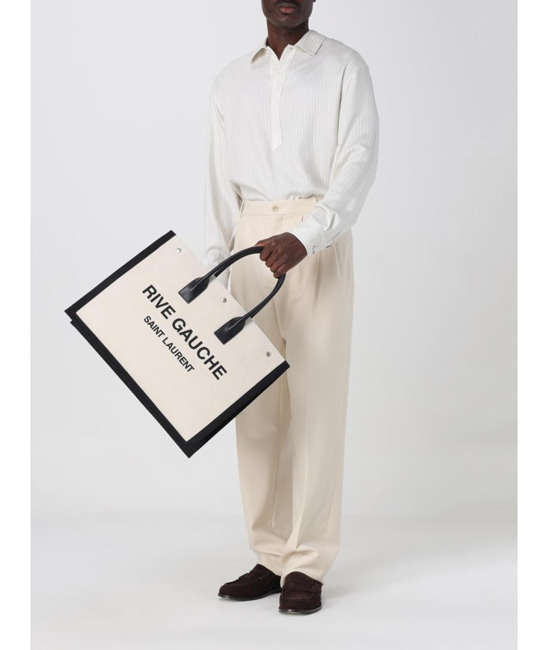 SAINT LAURENT Бежевая тканевая сумка тоут, фото 2