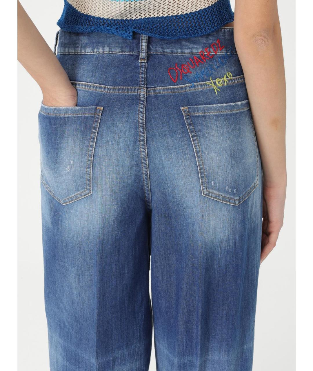 DSQUARED2 Синие хлопковые прямые джинсы, фото 4