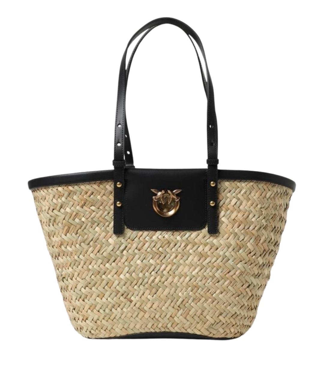 PINKO Бежевая пелетеная пляжная сумка, фото 1