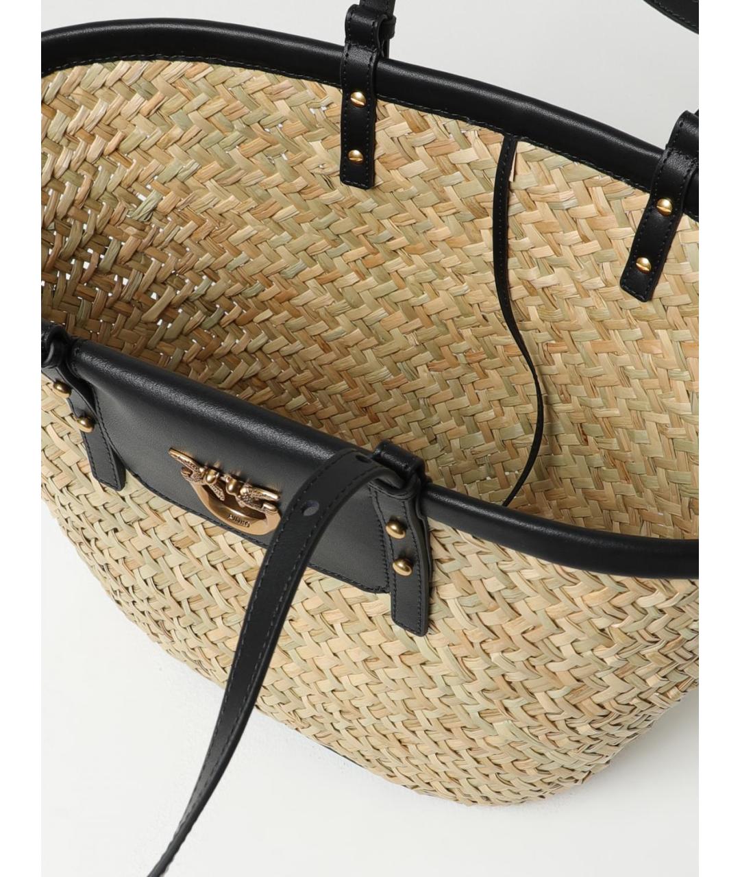 PINKO Бежевая пелетеная пляжная сумка, фото 3