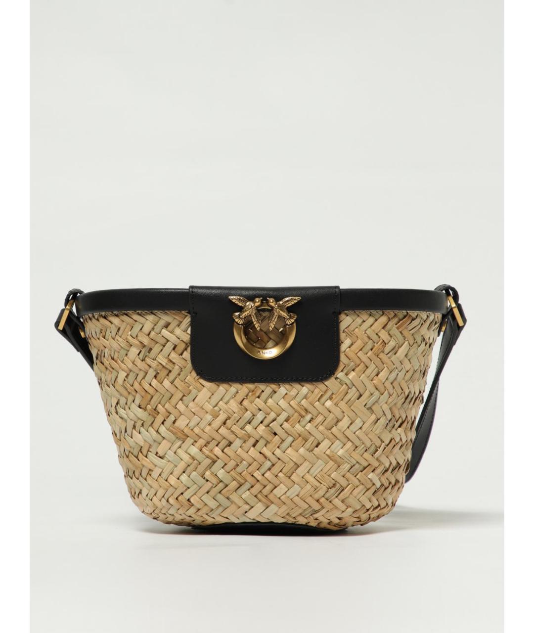 PINKO Бежевая пелетеная пляжная сумка, фото 4