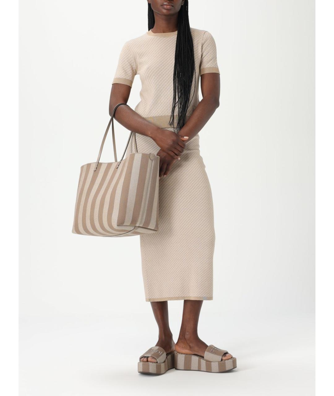 FENDI Бежевая тканевая сумка тоут, фото 2