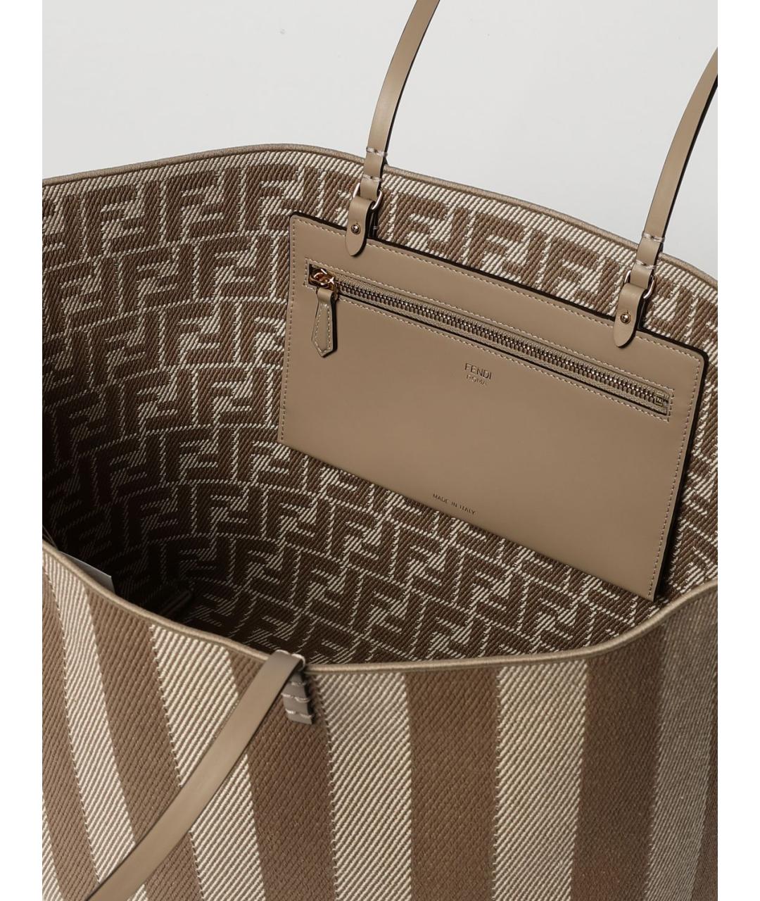 FENDI Бежевая тканевая сумка тоут, фото 5