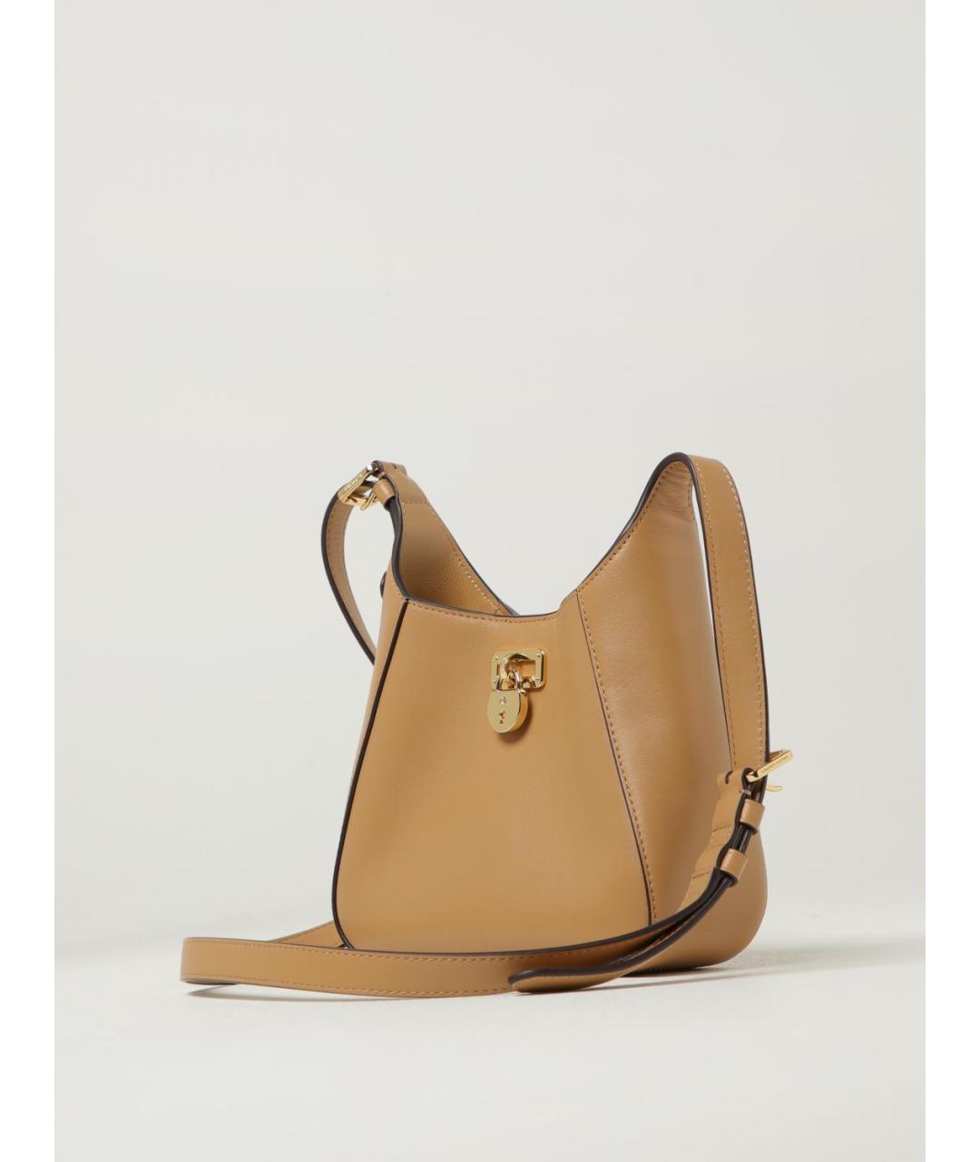 RALPH LAUREN Бежевая кожаная сумка через плечо, фото 3