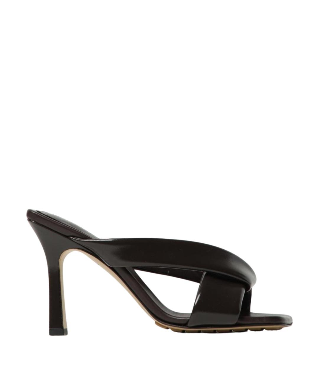 BOTTEGA VENETA Коричневые кожаные мюли, фото 1