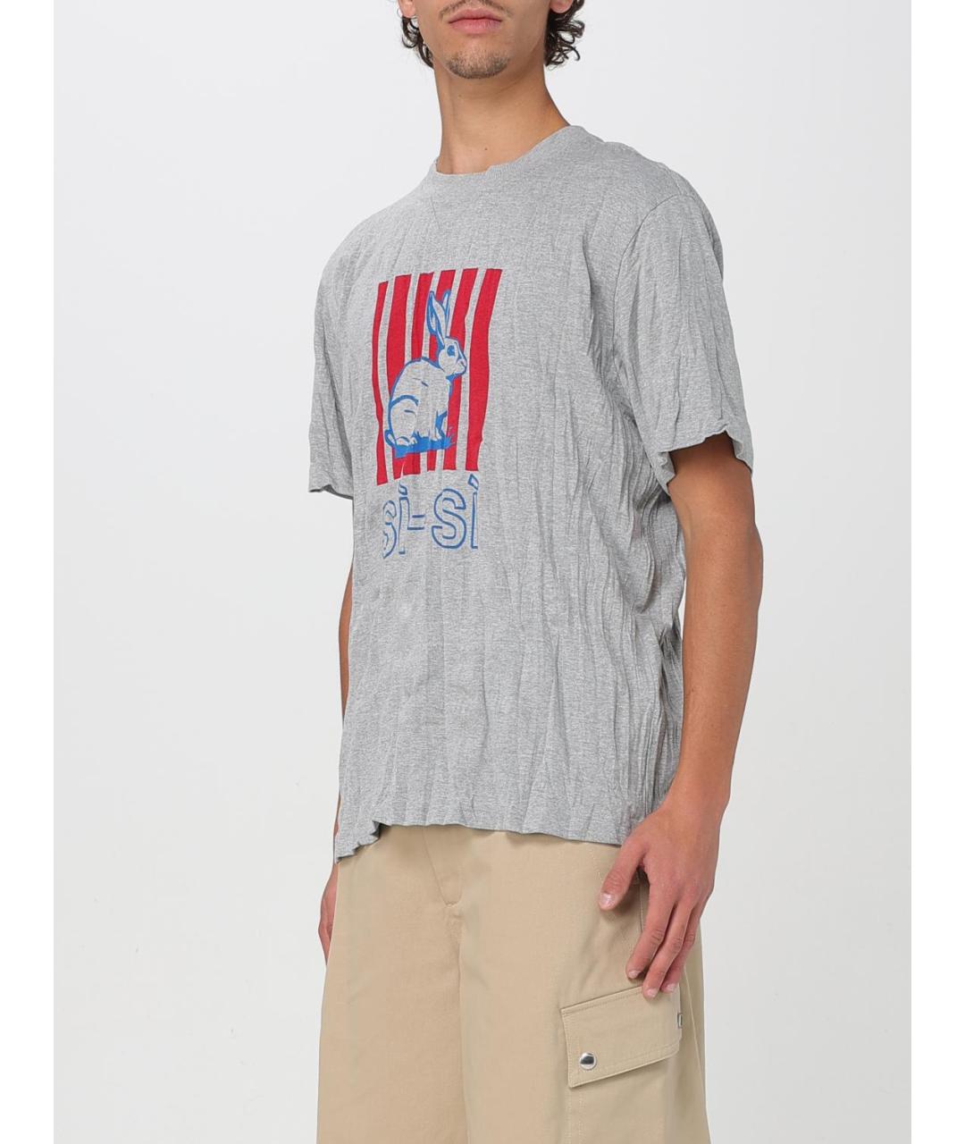 BOTTEGA VENETA Серая хлопко-полиэстеровая футболка, фото 4