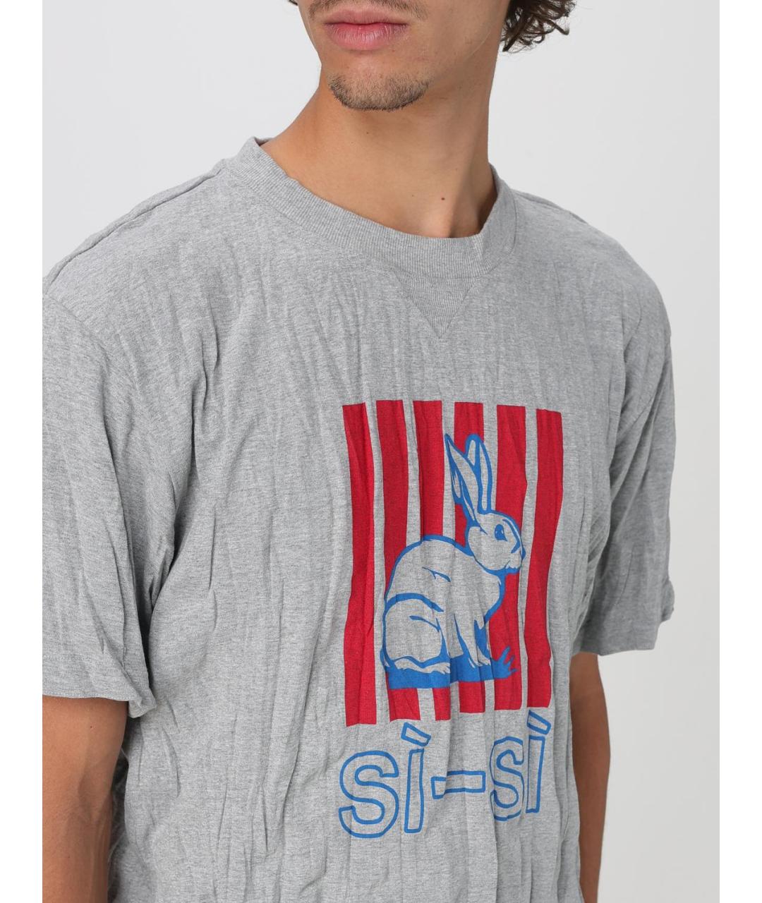 BOTTEGA VENETA Серая хлопко-полиэстеровая футболка, фото 5