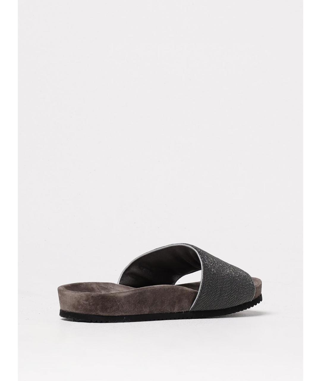 BRUNELLO CUCINELLI Серые кожаные шлепанцы, фото 3