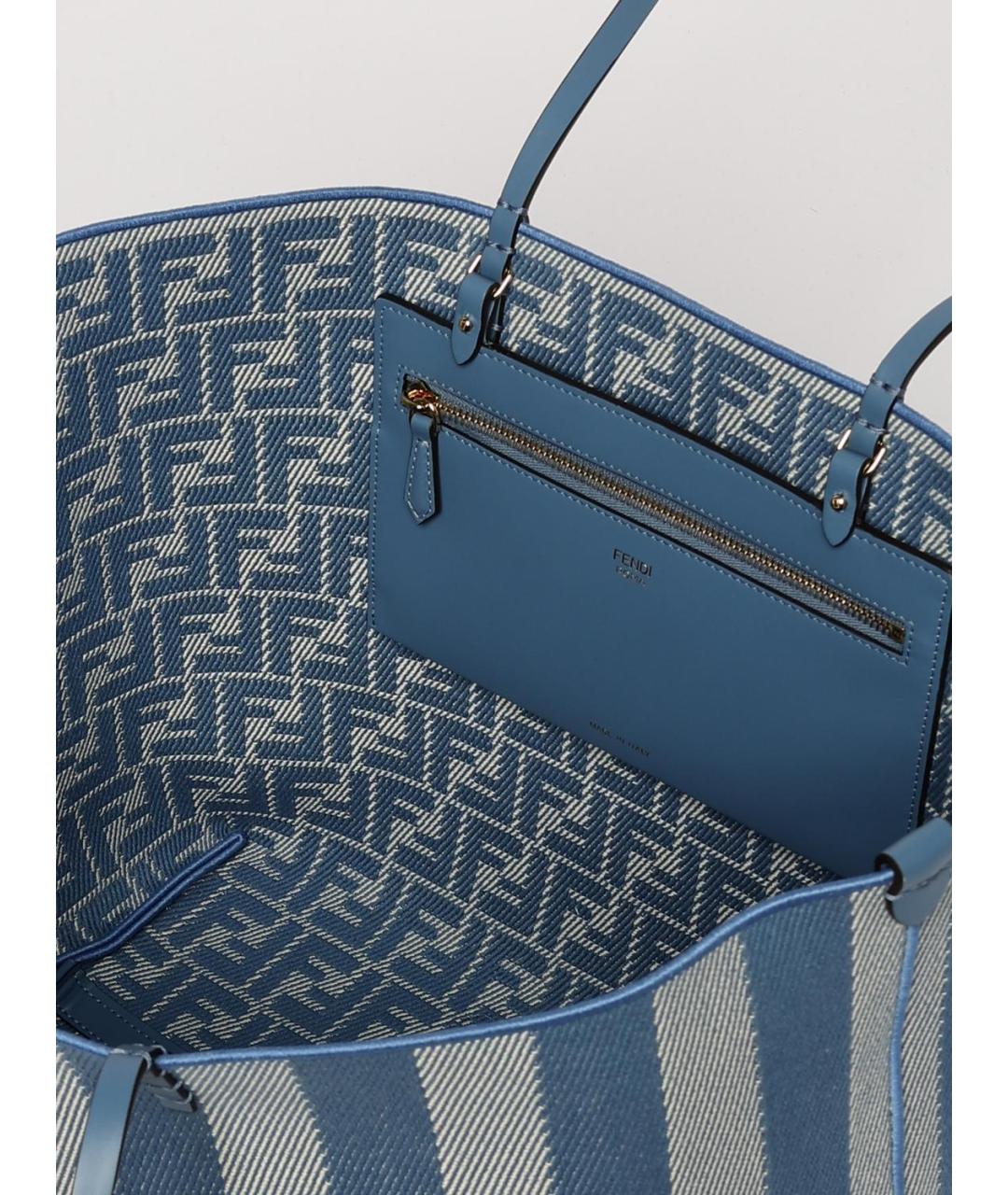 FENDI Голубая тканевая сумка тоут, фото 5