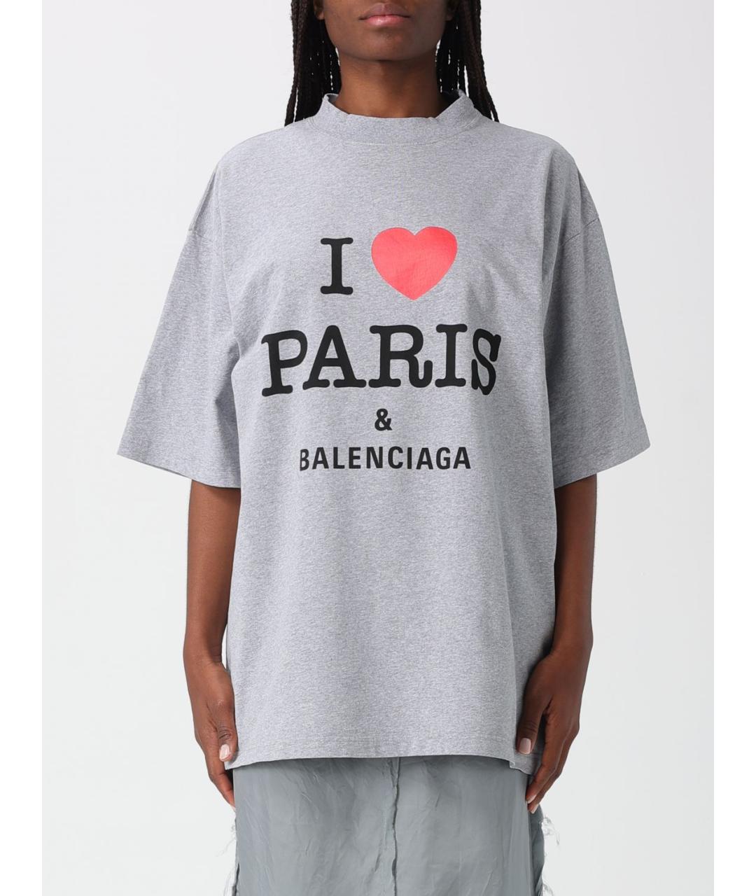 BALENCIAGA Серая хлопковая футболка, фото 2