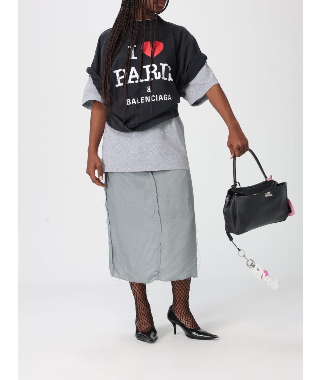 BALENCIAGA Серая хлопковая футболка, фото 3