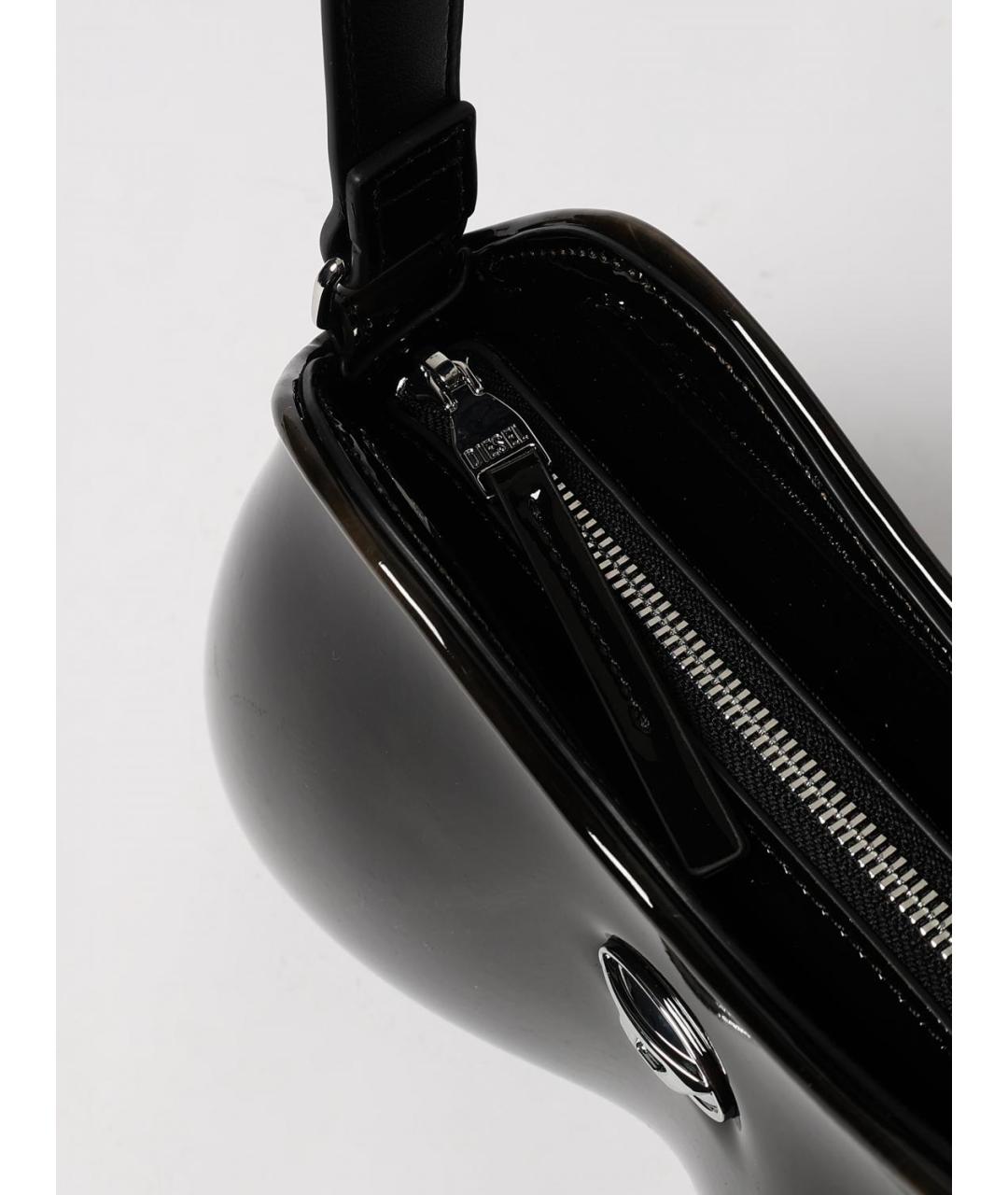 DIESEL Черная сумка через плечо из лакированной кожи, фото 3