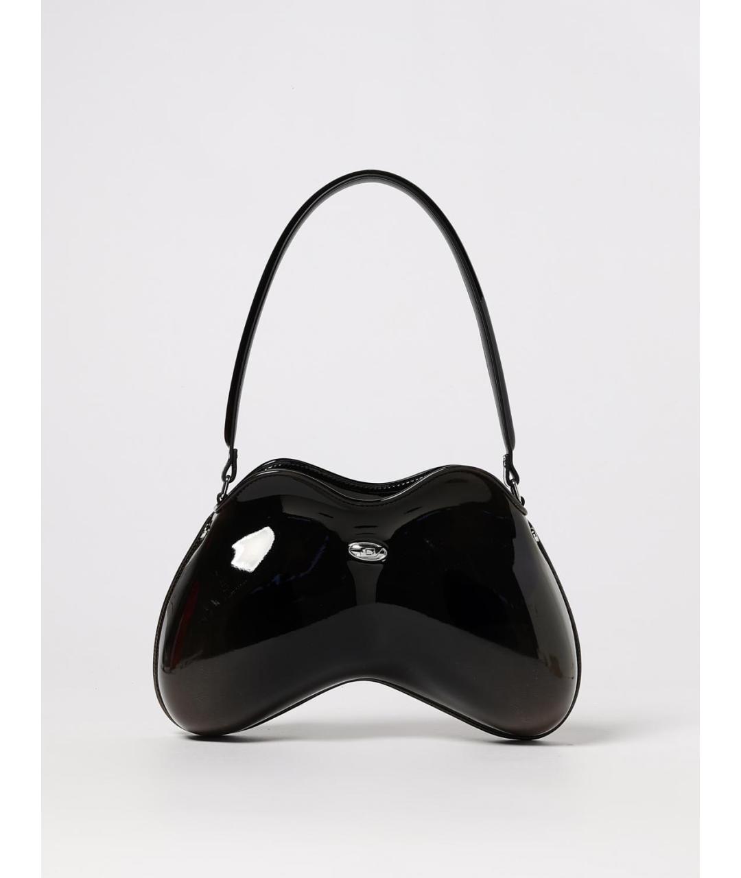 DIESEL Черная сумка через плечо из лакированной кожи, фото 4