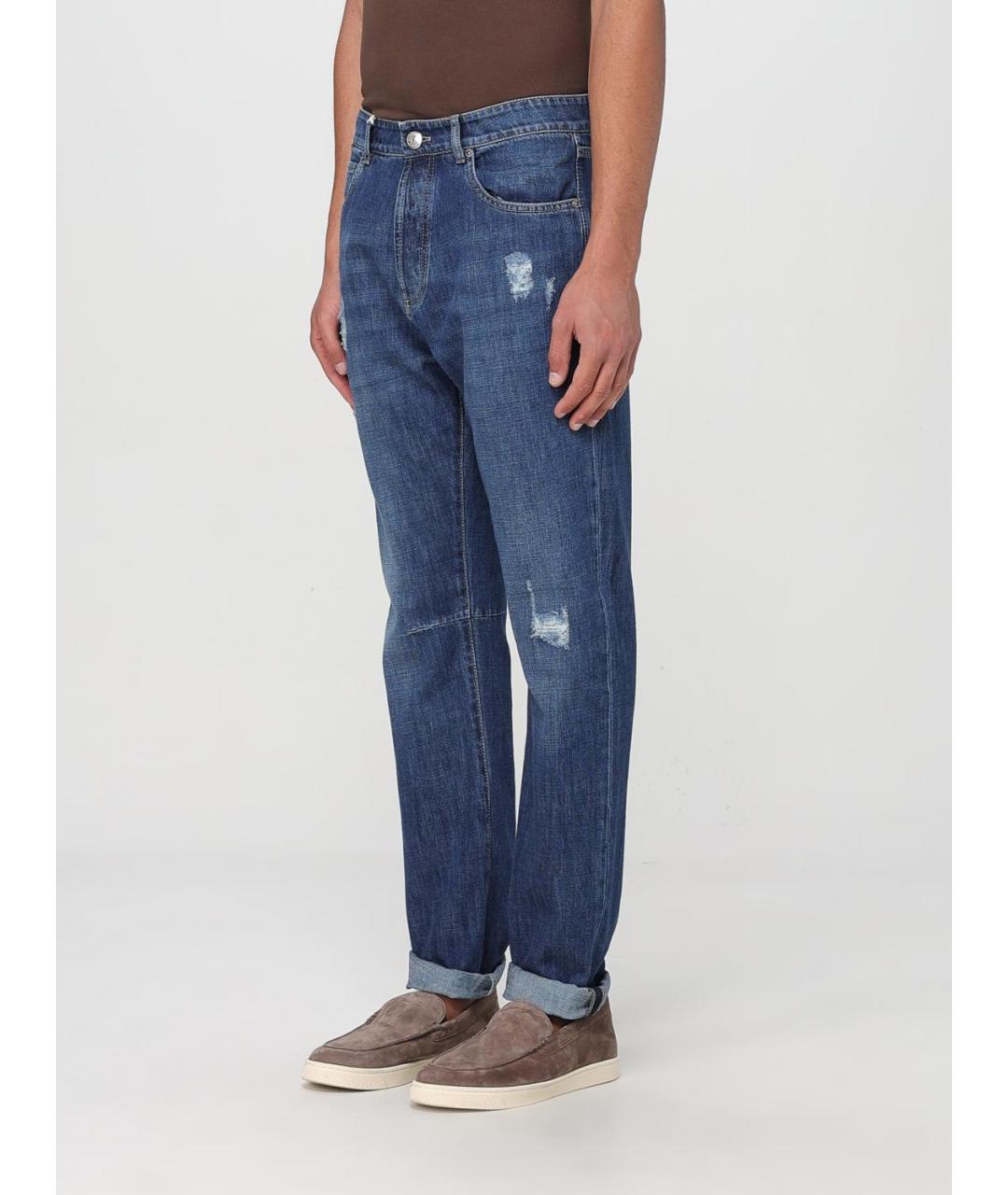 BRUNELLO CUCINELLI Синие хлопковые прямые джинсы, фото 4