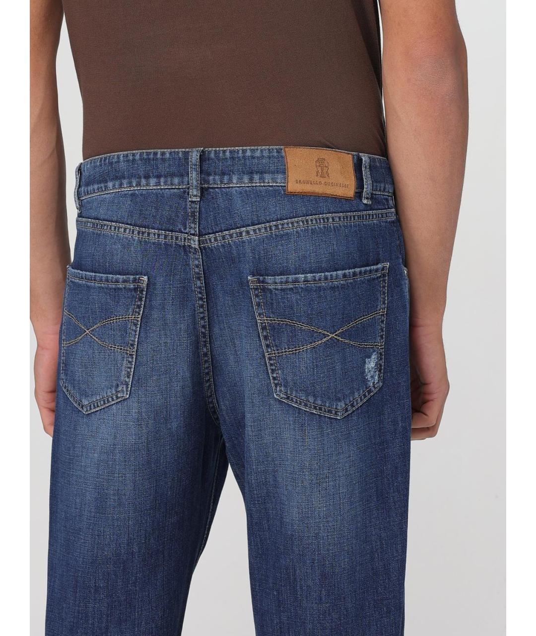 BRUNELLO CUCINELLI Синие хлопковые прямые джинсы, фото 5