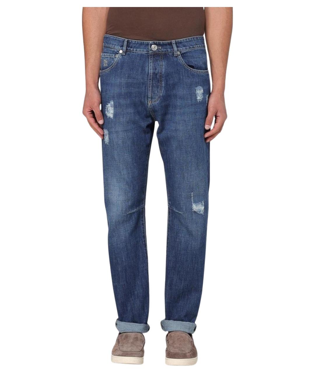 BRUNELLO CUCINELLI Синие хлопковые прямые джинсы, фото 1