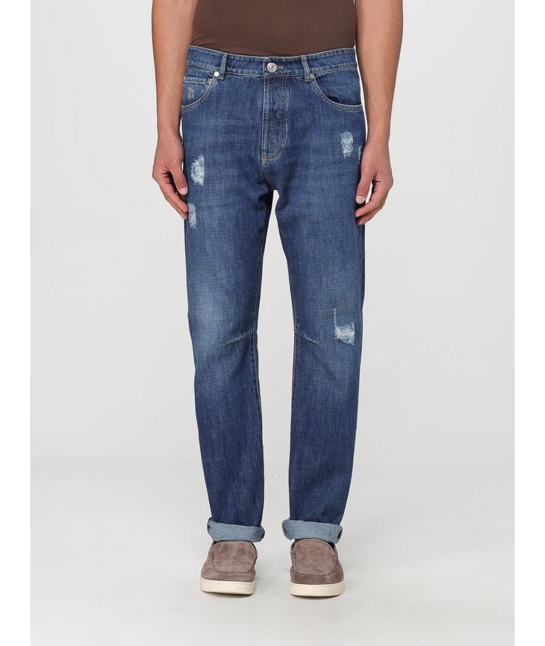 BRUNELLO CUCINELLI Синие хлопковые прямые джинсы, фото 6