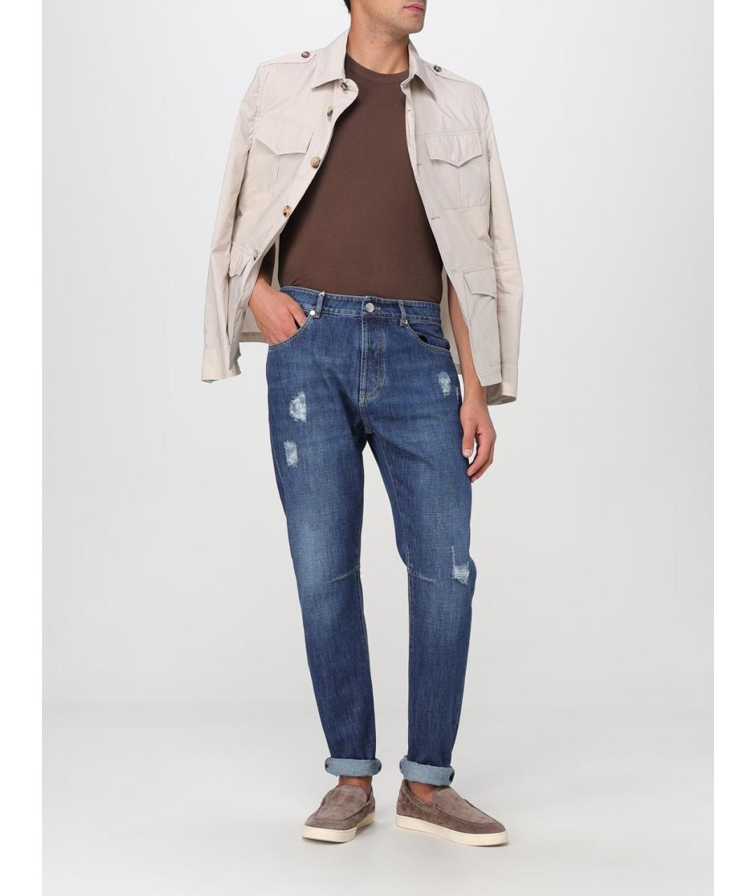 BRUNELLO CUCINELLI Синие хлопковые прямые джинсы, фото 2