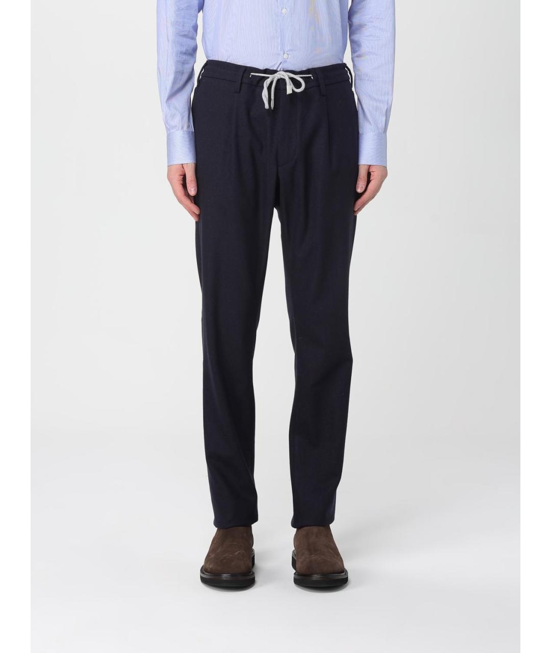 ELEVENTY Синие шерстяные повседневные брюки, фото 4