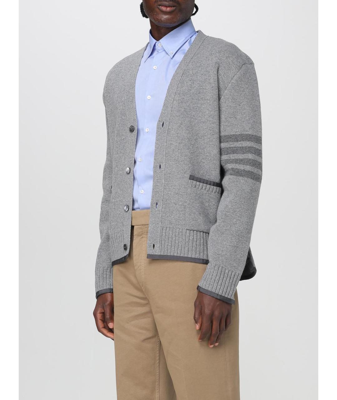 THOM BROWNE Серый шерстяной кардиган, фото 5