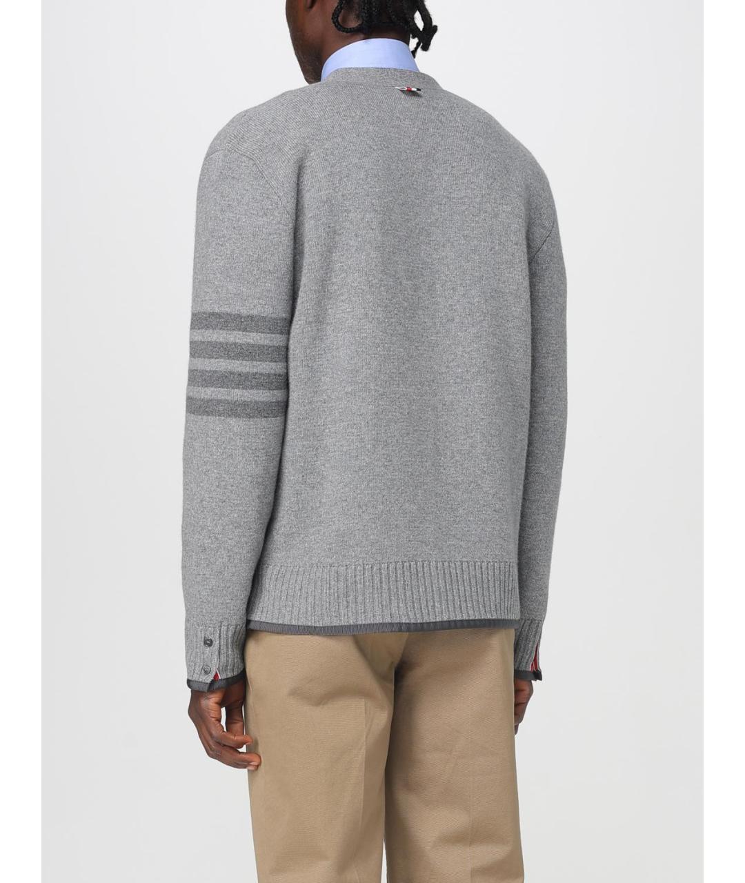 THOM BROWNE Серый шерстяной кардиган, фото 4