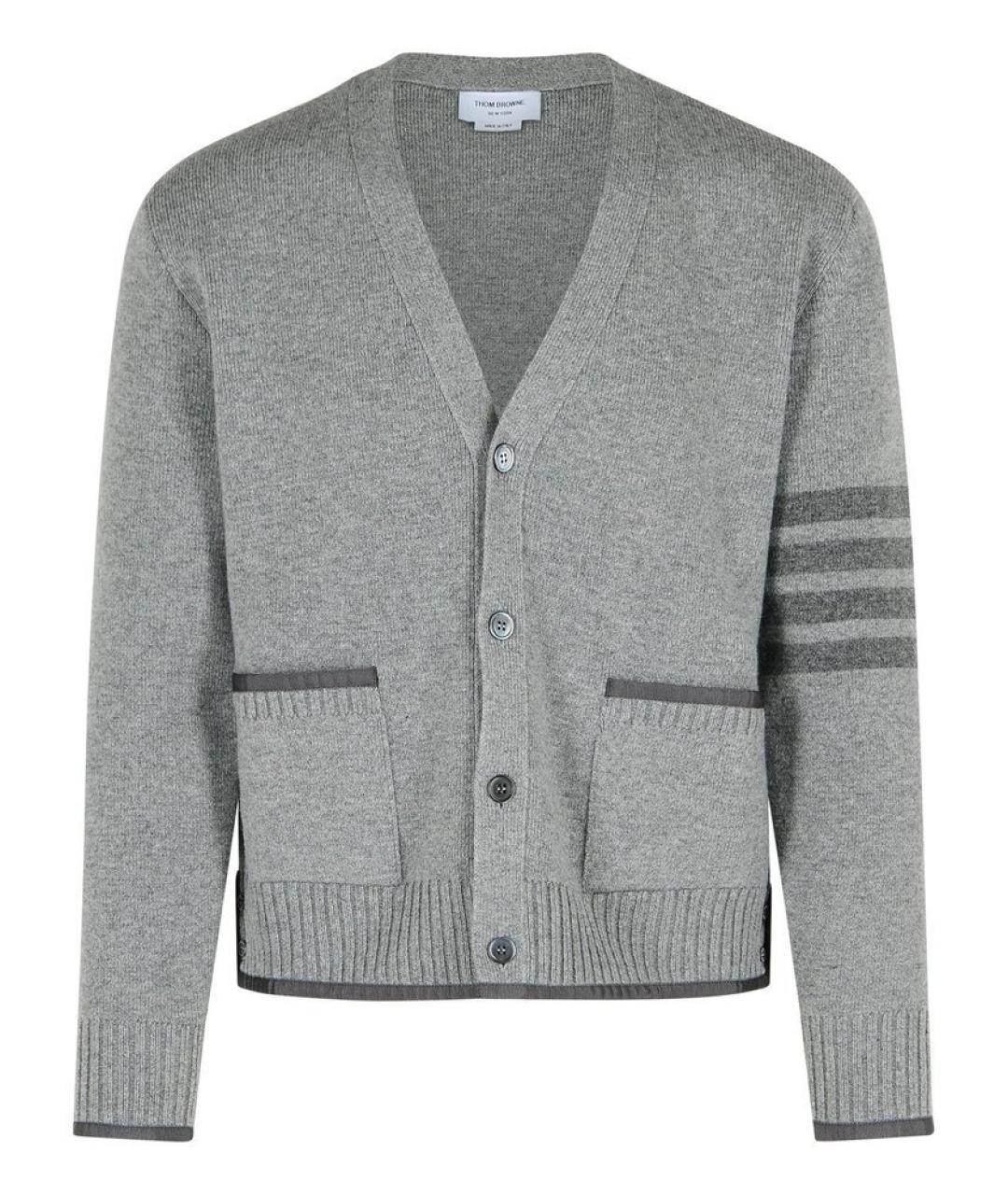 THOM BROWNE Серый шерстяной кардиган, фото 1