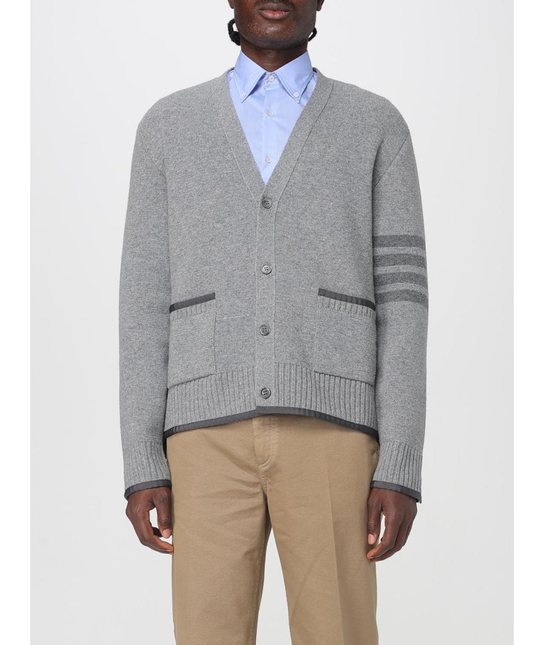 THOM BROWNE Серый шерстяной кардиган, фото 2