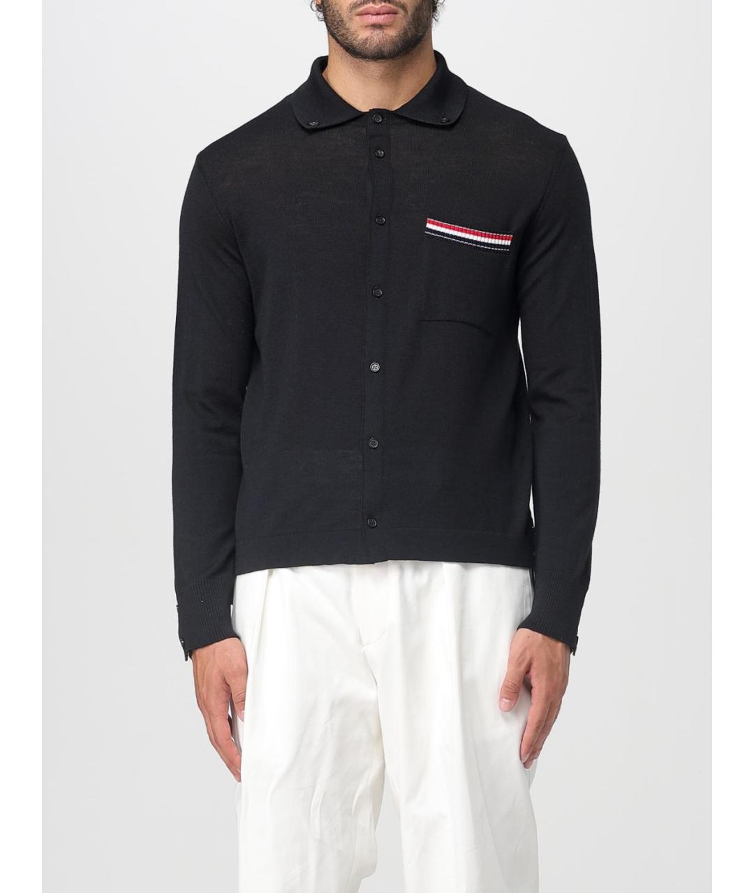 THOM BROWNE Черный шерстяной кардиган, фото 2