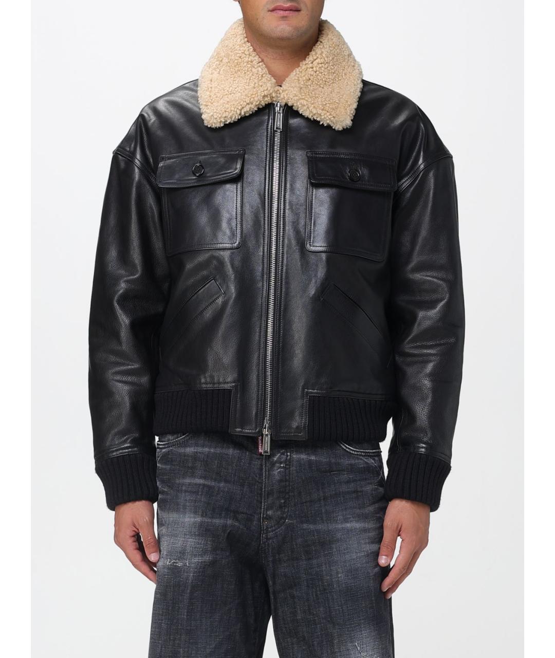 DSQUARED2 Черная кожаная куртка, фото 2