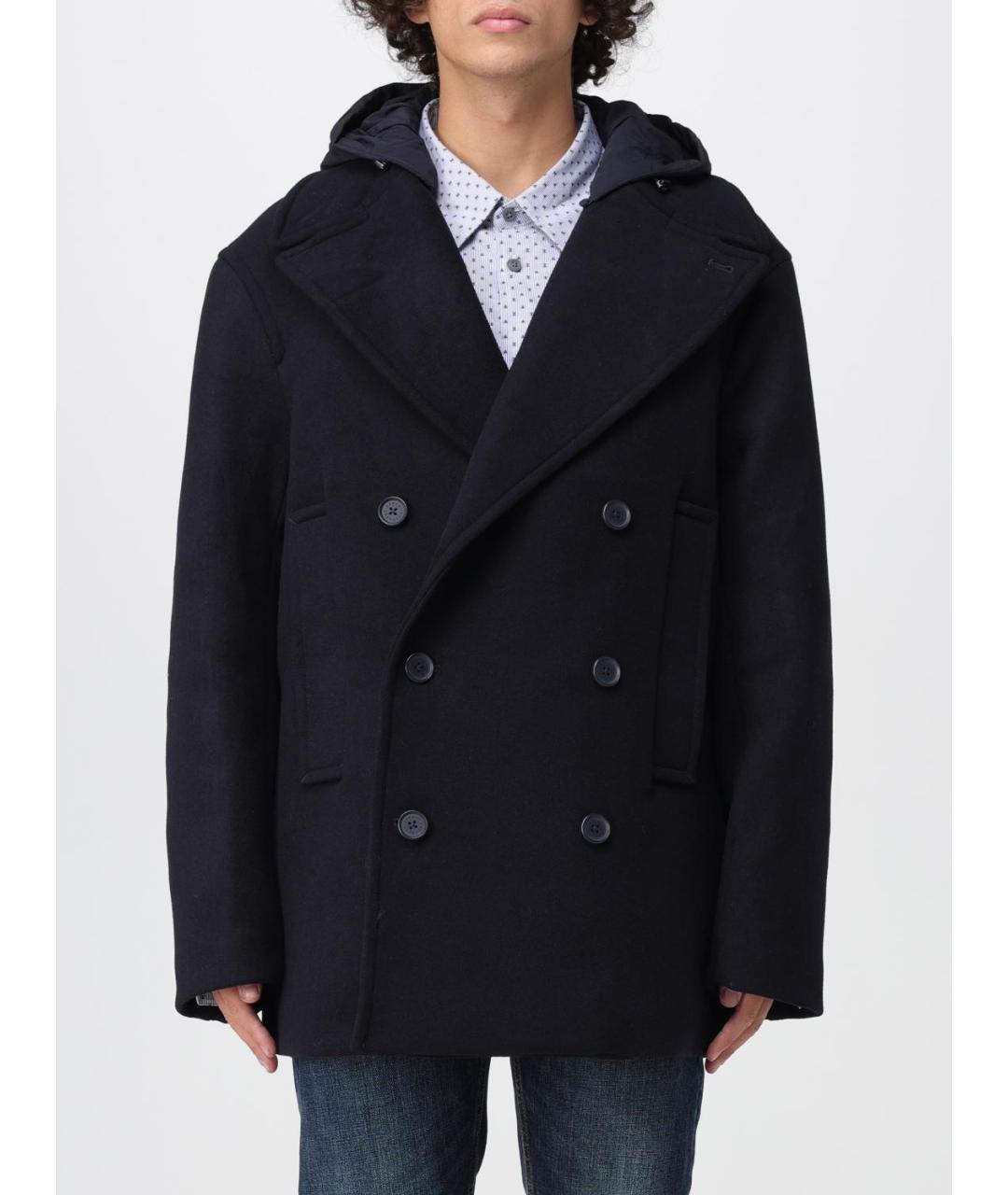ARMANI EXCHANGE Темно-синее шерстяное пальто, фото 2
