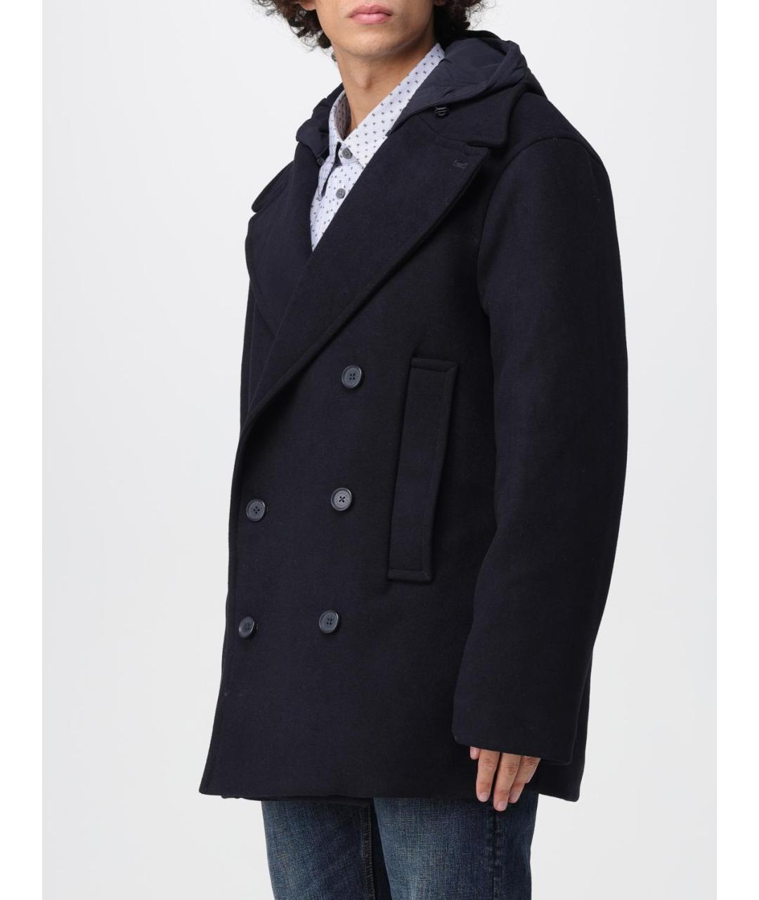 ARMANI EXCHANGE Темно-синее шерстяное пальто, фото 4