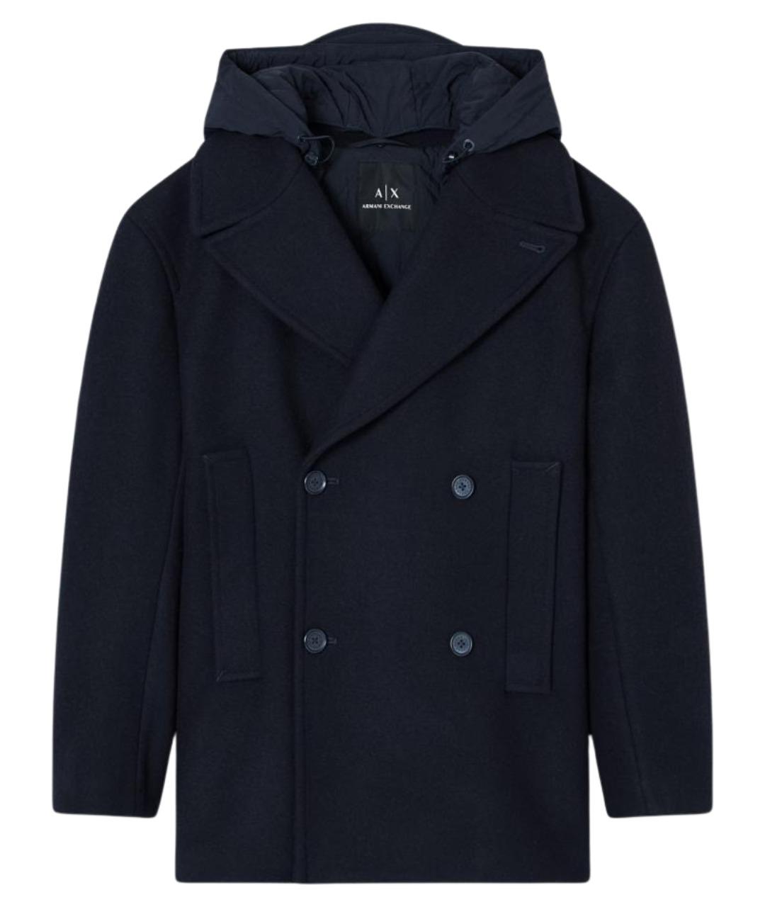 ARMANI EXCHANGE Темно-синее шерстяное пальто, фото 1