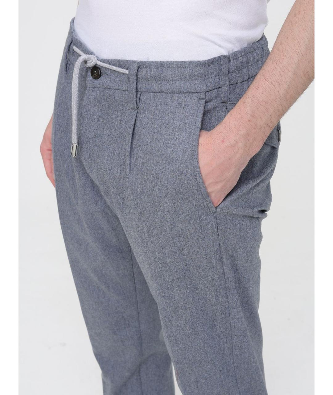 ELEVENTY Голубые шерстяные повседневные брюки, фото 3