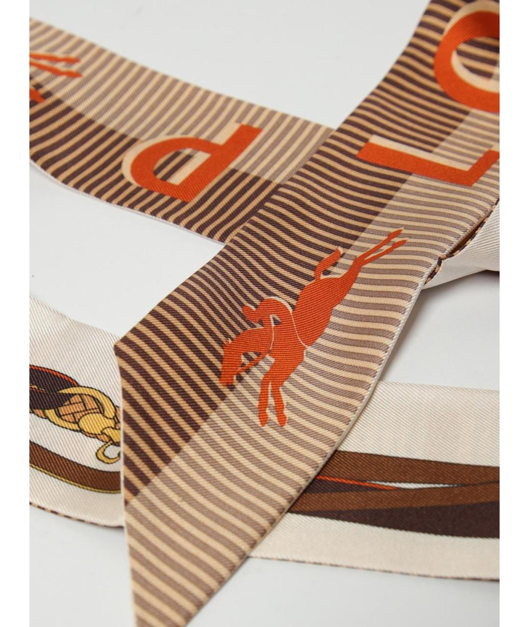 LONGCHAMP Бежевый шелковый шарф, фото 3