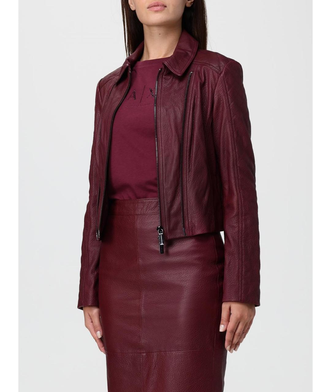 ARMANI EXCHANGE Бордовая кожаная куртка, фото 4