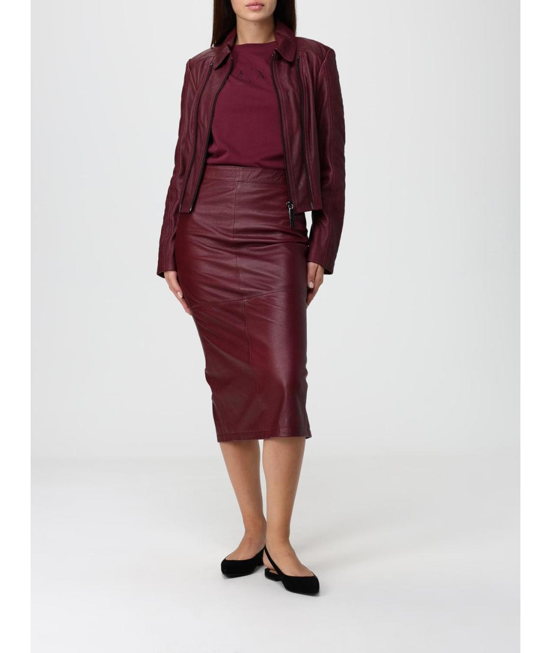 ARMANI EXCHANGE Бордовая кожаная куртка, фото 2