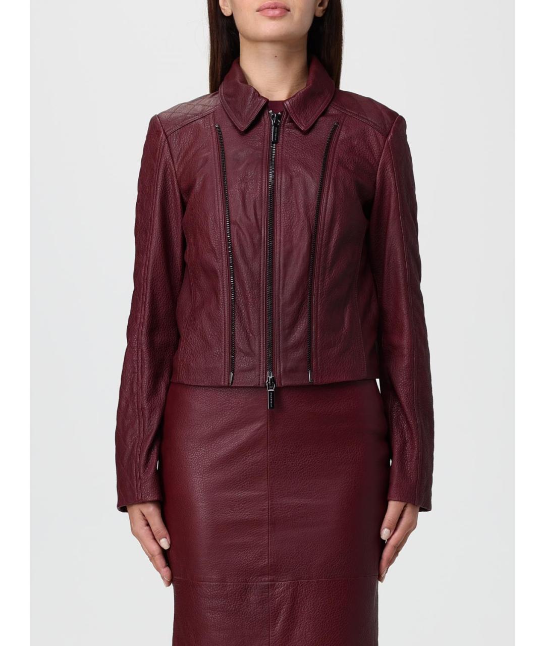 ARMANI EXCHANGE Бордовая кожаная куртка, фото 6
