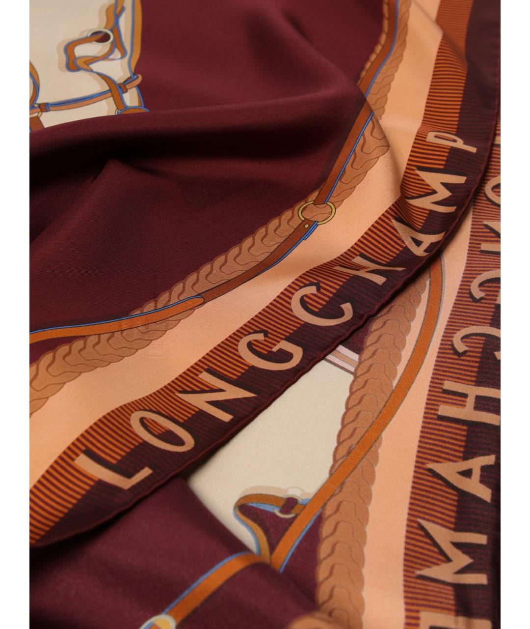 LONGCHAMP Бордовый шелковый шарф, фото 3