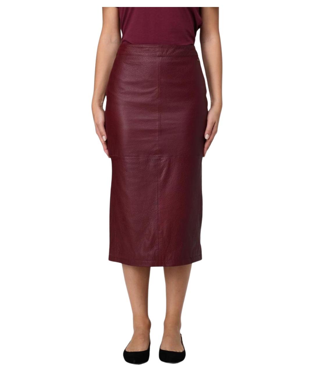 ARMANI EXCHANGE Бордовая кожаная юбка миди, фото 1