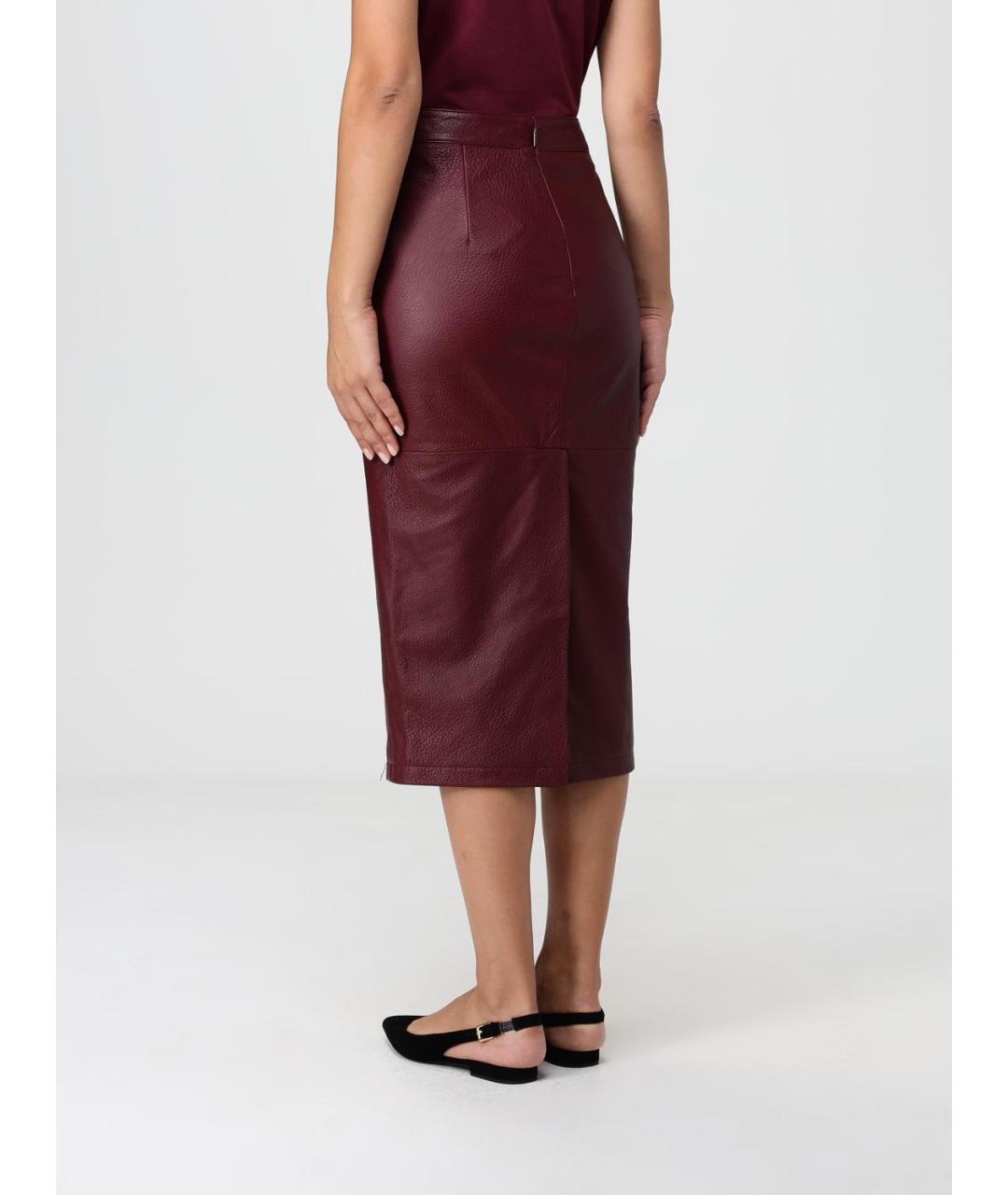 ARMANI EXCHANGE Бордовая кожаная юбка миди, фото 3