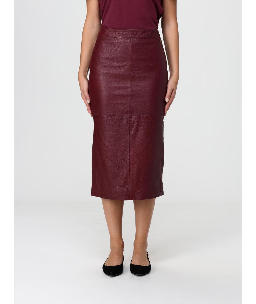 ARMANI EXCHANGE Бордовая кожаная юбка миди, фото 5